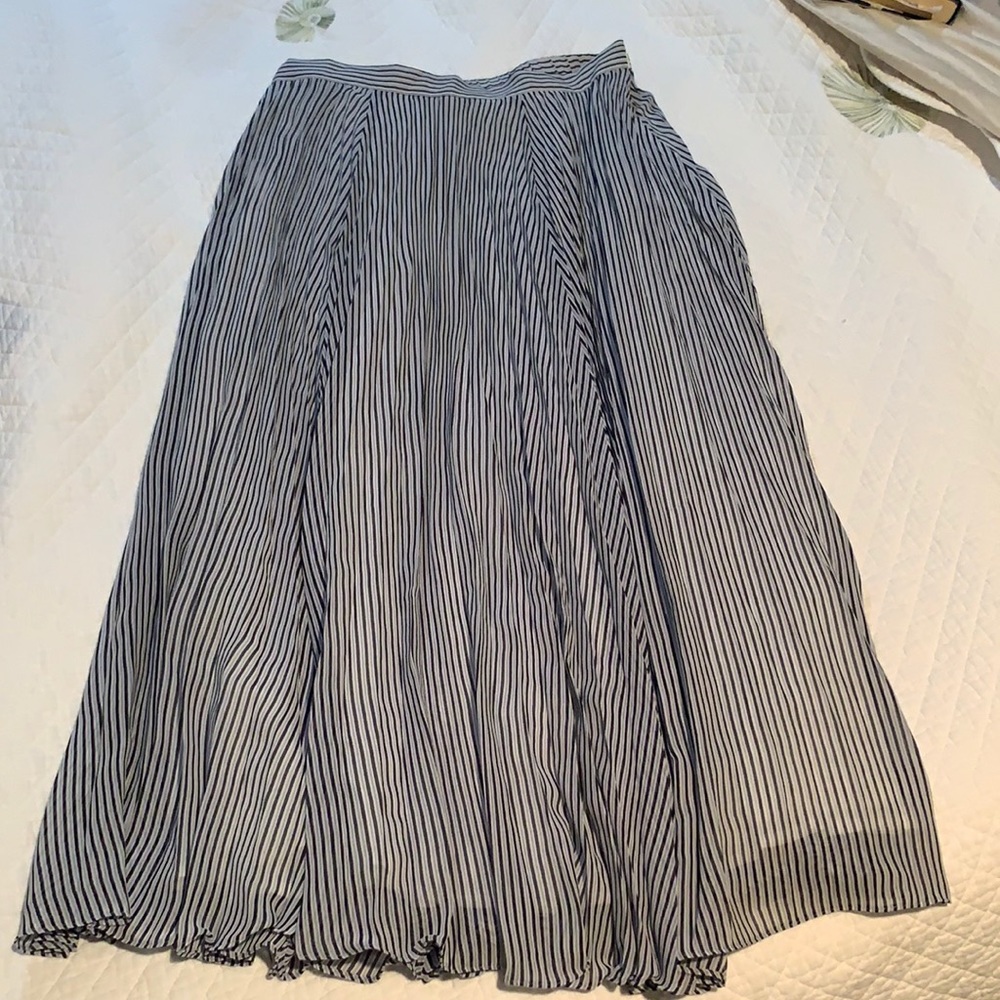 Small Anthropologie navy blue, light blue and white pinstriped maxi skirt